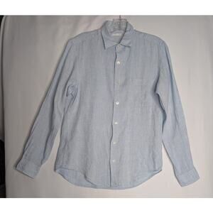 GU 100% Flax Button up long sleeve light blue shirt size small